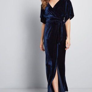 Modcloth x Collectif Velvet Wrap Maxi Dress Navy Blue Size 10 Large